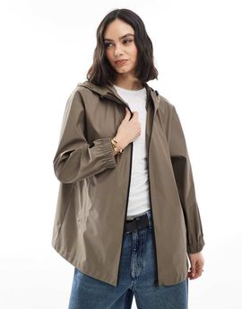 ASOS DESIGN ASOS DESIGN mid length rubberized rain jacket in mushroom-Neutral