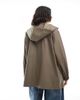 ASOS DESIGN ASOS DESIGN mid length rubberized rain jacket in mushroom-Neutral - 4