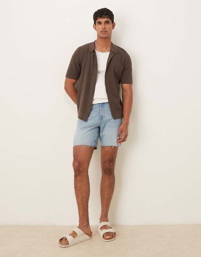 ASOS DESIGN ASOS DESIGN mid length slim denim shorts in light wash blue