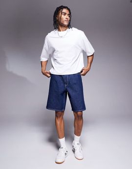 ASOS DESIGN ASOS DESIGN mid length wide denim shorts with tie front in raw wash-Blue