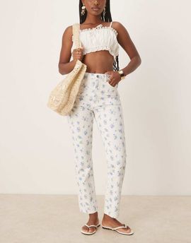 ASOS DESIGN ASOS DESIGN mid rise straight leg jeans in floral print-Multi