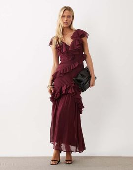 ASOS DESIGN ASOS DESIGN midaxi dress with ruffle detailing in plum-Purple