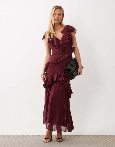 ASOS DESIGN ASOS DESIGN midaxi dress with ruffle detailing in plum-Purple