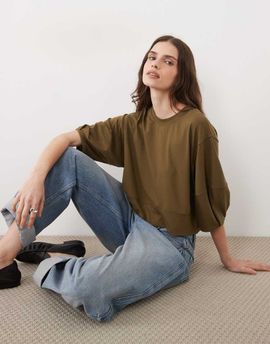 ASOS DESIGN ASOS DESIGN midi sleeve sweat top in olive-Brown