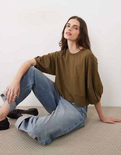 ASOS DESIGN ASOS DESIGN midi sleeve sweat top in olive-Brown