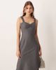 ASOS DESIGN ASOS DESIGN midi slip dress with ruched bust in charcoal-Gray - 1