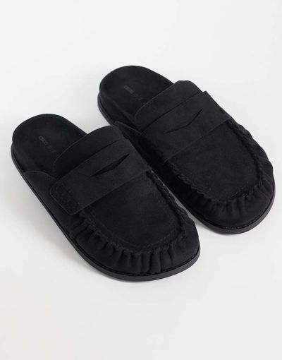 ASOS DESIGN ASOS DESIGN Miller chunky loafer mules in black suedette