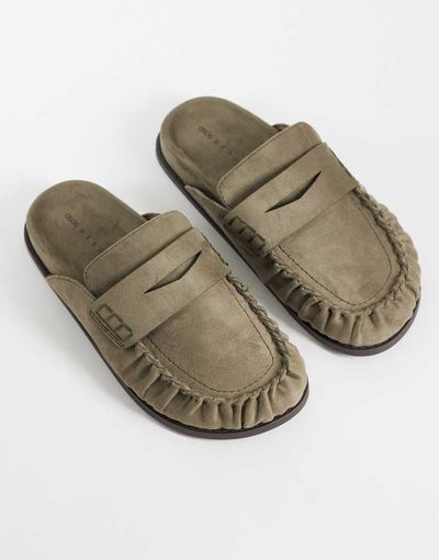 ASOS DESIGN ASOS DESIGN Miller chunky loafer mules in taupe suedette-Neutral