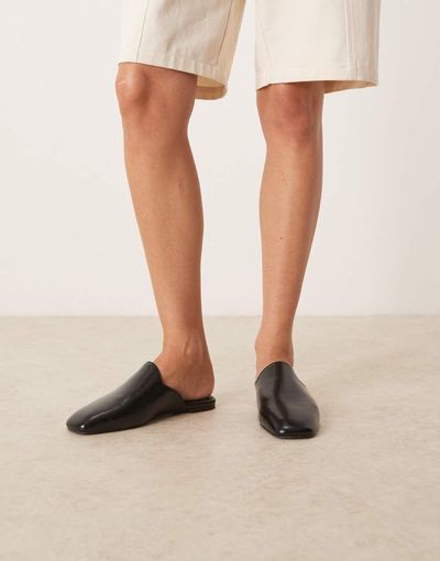 ASOS DESIGN ASOS DESIGN Mimic premium flat mules in black leather