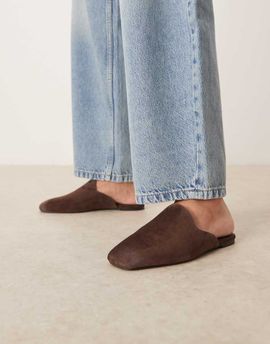 ASOS DESIGN ASOS DESIGN Mimic premium flat mules in chocolate suede-Brown