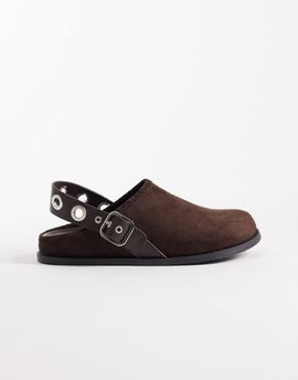 ASOS DESIGN ASOS DESIGN Mina grommet detailing flat mules in chocolate-Brown