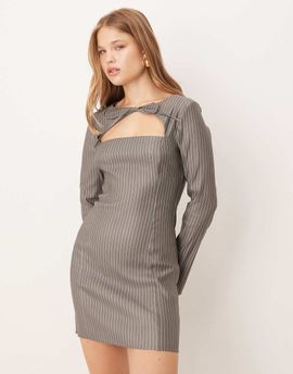 ASOS DESIGN ASOS DESIGN mini dress with bust detail detail in gray pinstripe
