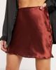 ASOS DESIGN ASOS DESIGN mini high shine satin slip skirt in brown - 3