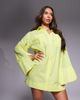 ASOS DESIGN ASOS DESIGN mini shirt dress with wide cuffs and oversized pockets in bright yellow-Green - 2
