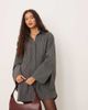 ASOS DESIGN ASOS DESIGN mini shirt dress with wide cuffs and oversized pockets in gray pinstripe - 1