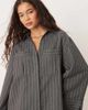ASOS DESIGN ASOS DESIGN mini shirt dress with wide cuffs and oversized pockets in gray pinstripe - 3