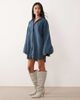 ASOS DESIGN ASOS DESIGN mini shirt dress with wide cuffs and oversized pockets in inky blue-Multi - 2