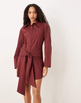 ASOS DESIGN ASOS DESIGN mini shirt dress with wrap front detail in burgundy-Red