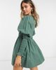 ASOS DESIGN ASOS DESIGN mini skater dress with shirred bodice and cuffs in khaki-Green - 2