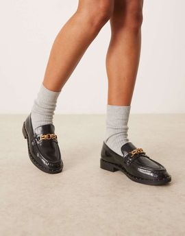 ASOS DESIGN ASOS DESIGN Ministry premium chain detail loafers in black leather