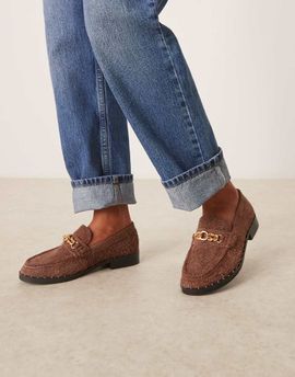 ASOS DESIGN ASOS DESIGN Ministry premium chain detail loafers in brown suede
