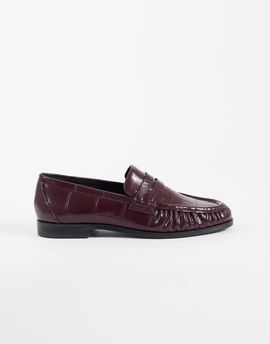 ASOS DESIGN ASOS DESIGN Minnie ruched detailing loafers in burgundy croc-Red