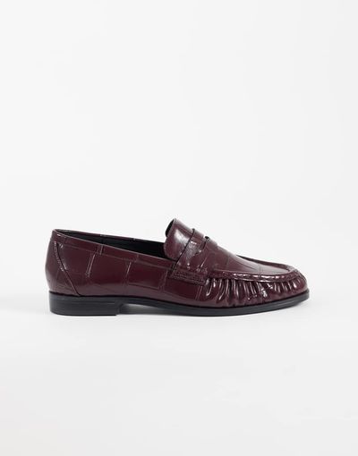 ASOS DESIGN ASOS DESIGN Minnie ruched detailing loafers in burgundy croc-Red