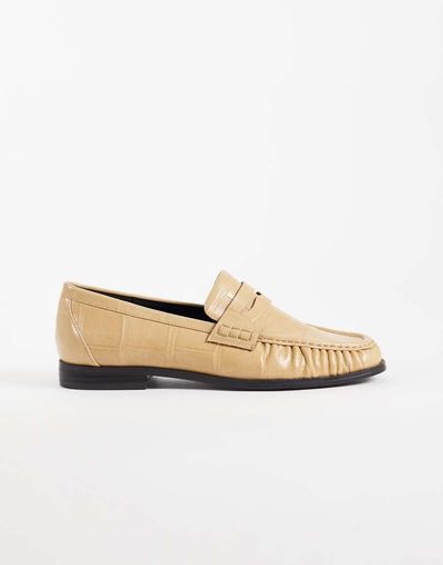 ASOS DESIGN ASOS DESIGN Minnie ruched detailing loafers in caramel croc-Neutral