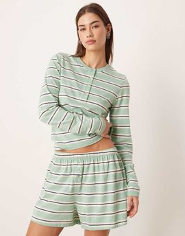 ASOS DESIGN ASOS DESIGN mix & match boxer pajama shorts in sage & blue stripes