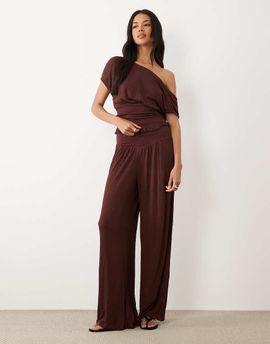 ASOS DESIGN ASOS DESIGN mix & match crinkle shirred wide leg pants in chocolate-Brown