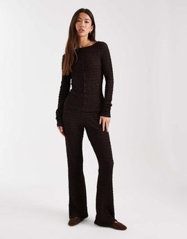 ASOS DESIGN ASOS DESIGN mix & match textured high waist flare pants in chocolate-Brown