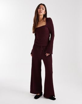 ASOS DESIGN ASOS DESIGN mix & match textured tie waist wide leg pants in burgundy