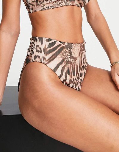 ASOS DESIGN ASOS DESIGN mix and match rib high leg high waist bottom in leopard animal print-Multi