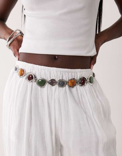 ASOS DESIGN ASOS DESIGN mixed resin chain belt in silver tone-Multi