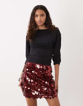 ASOS DESIGN ASOS DESIGN mixed sequin mini skirt in burgundy-RED