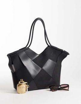 ASOS DESIGN ASOS DESIGN mixed woven faux suede and faux leather tote in black