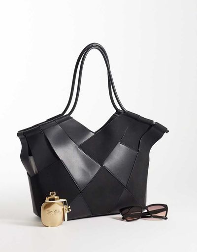 ASOS DESIGN ASOS DESIGN mixed woven faux suede and faux leather tote in black