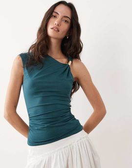 ASOS DESIGN ASOS DESIGN modal asymmetric top with gold-tone hardware detail in teal-Brown
