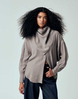 ASOS DESIGN ASOS DESIGN modal batwing sleeves oversized shirt with scarf in gray