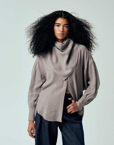 ASOS DESIGN ASOS DESIGN modal batwing sleeves oversized shirt with scarf in gray