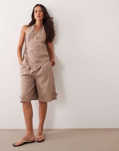 ASOS DESIGN ASOS DESIGN modal look longline bermuda shorts in chocolate brown - part of a set
