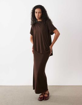 ASOS DESIGN ASOS DESIGN modal short sleeve maxi dress with cape layer in brown
