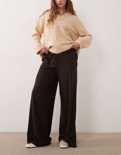 ASOS DESIGN ASOS DESIGN modal wide leg pants in chocolate-Brown