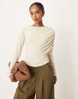 ASOS DESIGN ASOS DESIGN modal wrap detail long sleeve tee in cream-White