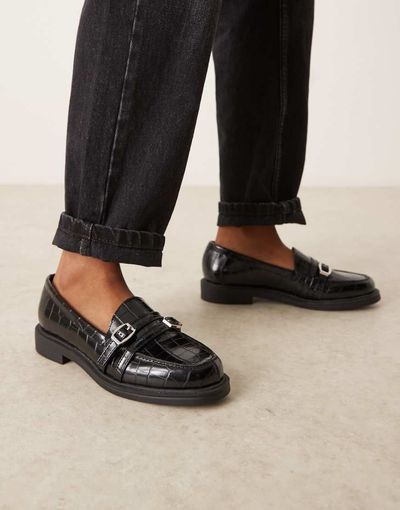 ASOS DESIGN ASOS DESIGN Molly double buckle loafers in black croc