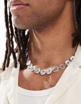 ASOS DESIGN ASOS DESIGN molten button link chain necklace in worn silver