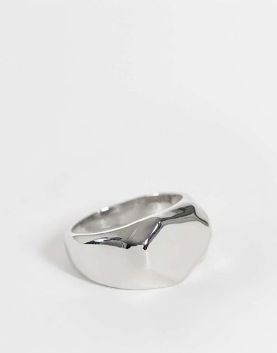 ASOS DESIGN ASOS DESIGN molten edge flat top signet ring in silver