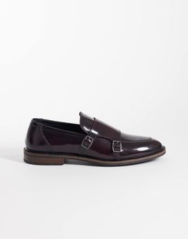 ASOS DESIGN ASOS DESIGN monk shoes in burgundy polido leather-Red