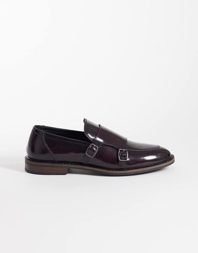 ASOS DESIGN ASOS DESIGN monk shoes in burgundy polido leather-Red