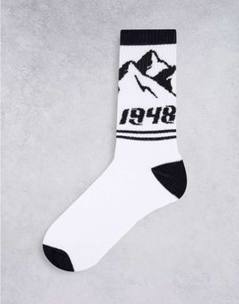 ASOS DESIGN ASOS DESIGN mountain scenery sports sock in monochrome-White
